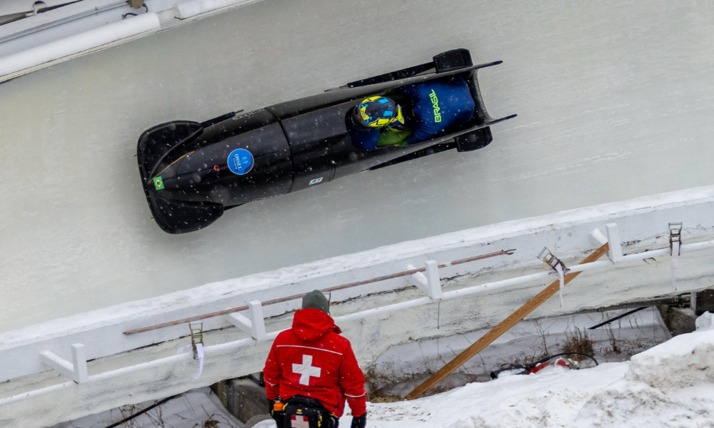 Gustavo Ferreira e Rafael Souza  na prova do two-man no Mundial de Bobsled e Skeleton